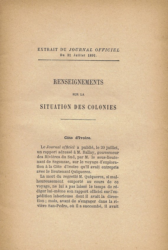 Renseignements sur la situation des Colonies. Affaire QUIQUEREZ 