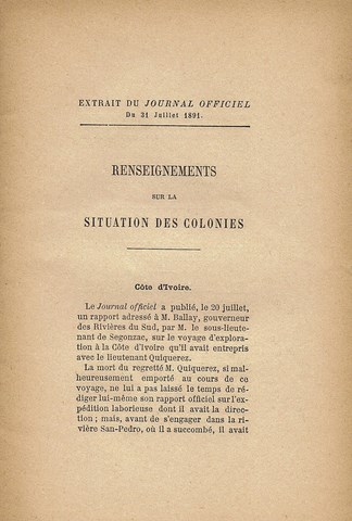 Renseignements sur la situation des Colonies. Affaire QUIQUEREZ 